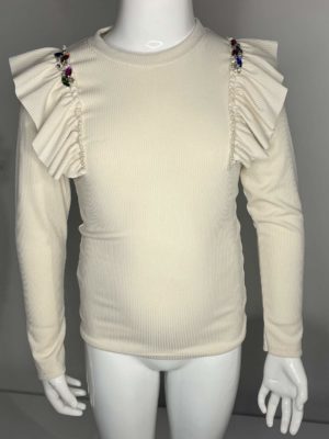 T SHIRT STRASS BEIGE MANCHES LONGUES
