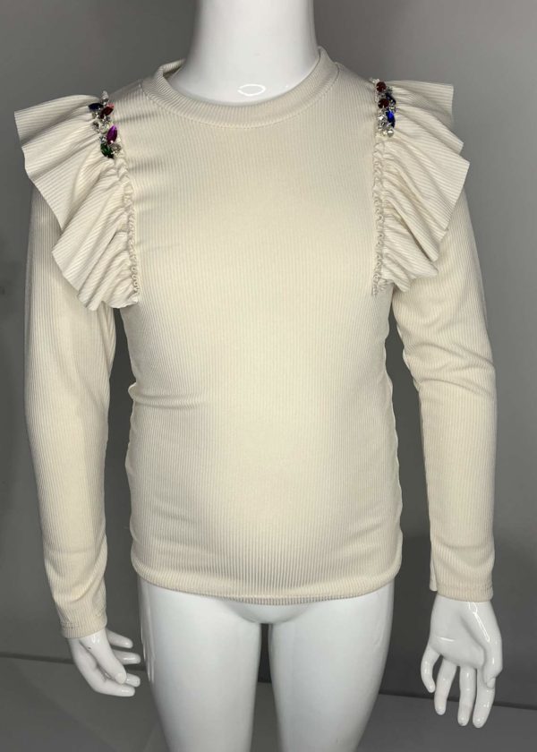 PHOTO 1 T SHIRT STRASS BEIGE MANCHES LONGUES