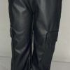 PANTALON CARGO SIMILI CUIR NOIR