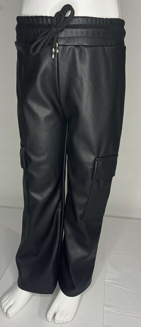 PHOTO 1 PANTALON CARGO SIMILI CUIR NOIR