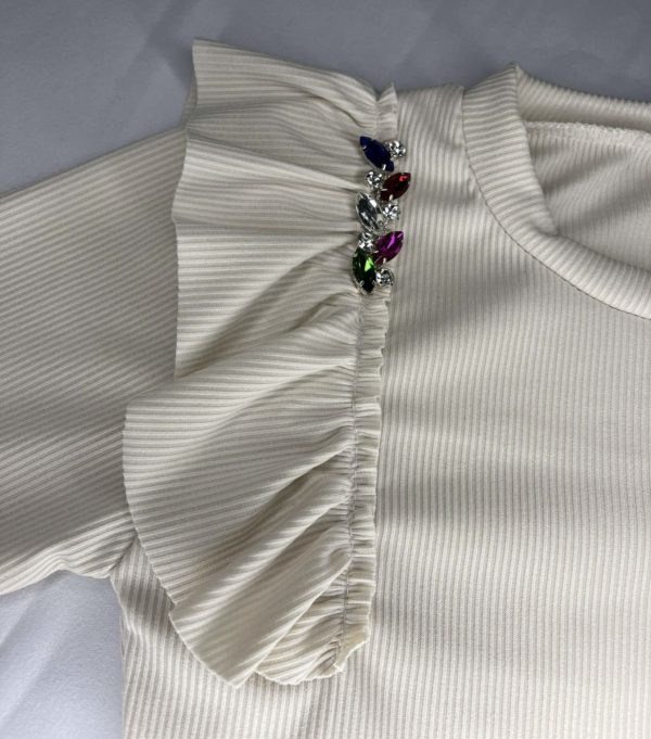 PHOTO 2 T SHIRT STRASS BEIGE MANCHES LONGUES