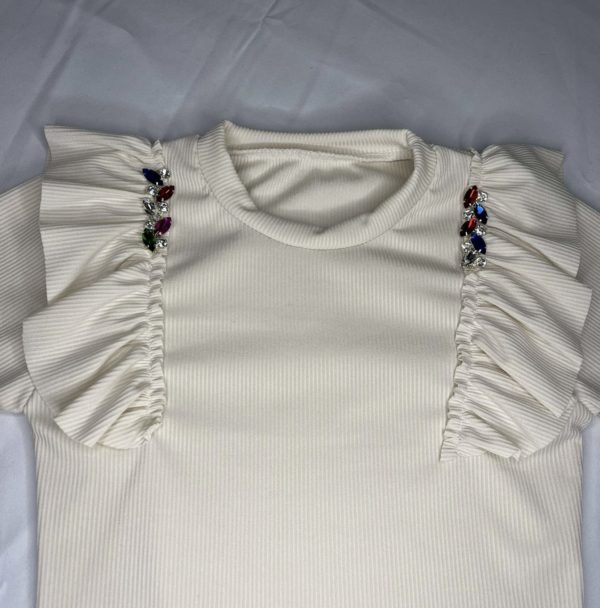 PHOTO 3 T SHIRT STRASS BEIGE MANCHES LONGUES
